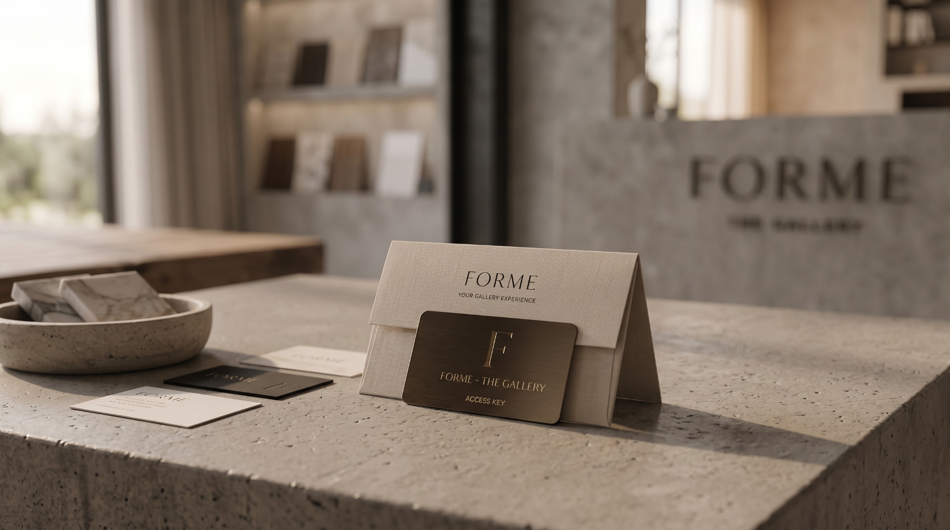 A FORME client access card and invitation envelope